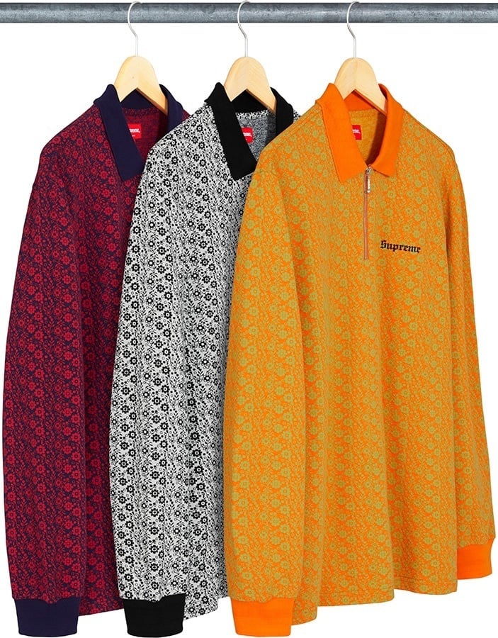 Floral Jacquard Zip L/S Polo